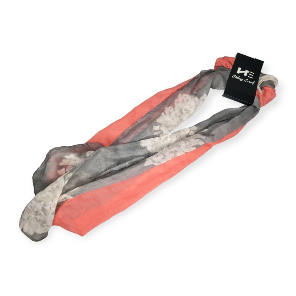 NWT Oblong Gray/White/Coral Scarf
